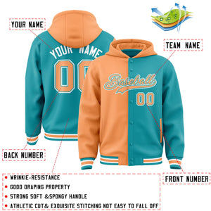 Custom Orange Aqua Split Fashion Varsity Full-Snap Letterman Two Tone Hoodie Jacket