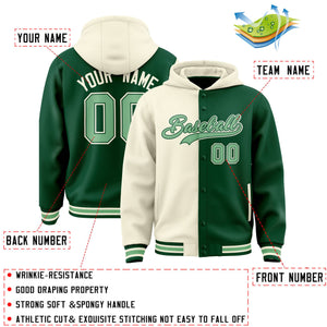 Custom Cream Green Split Fashion Varsity Full-Snap Letterman Two Tone Hoodie Jacket