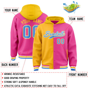 Custom Gold Pink Split Fashion Varsity Full-Snap Letterman Two Tone Hoodie Jacket