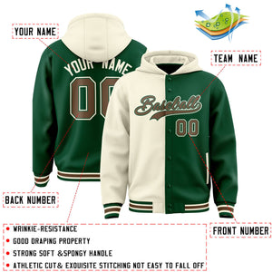 Custom Cream Green Split Fashion Varsity Full-Snap Letterman Two Tone Hoodie Jacket