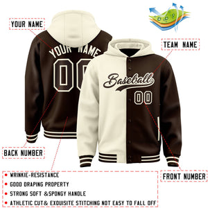 Custom Cream Brown Split Fashion Varsity Full-Snap Letterman Two Tone Hoodie Jacket