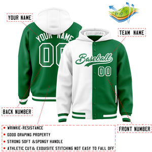 Custom White Kelly Green Split Fashion Varsity Full-Snap Letterman Two Tone Hoodie Jacket