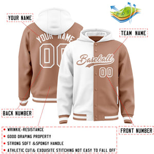 Custom White Light Brown Split Fashion Varsity Full-Snap Letterman Two Tone Hoodie Jacket