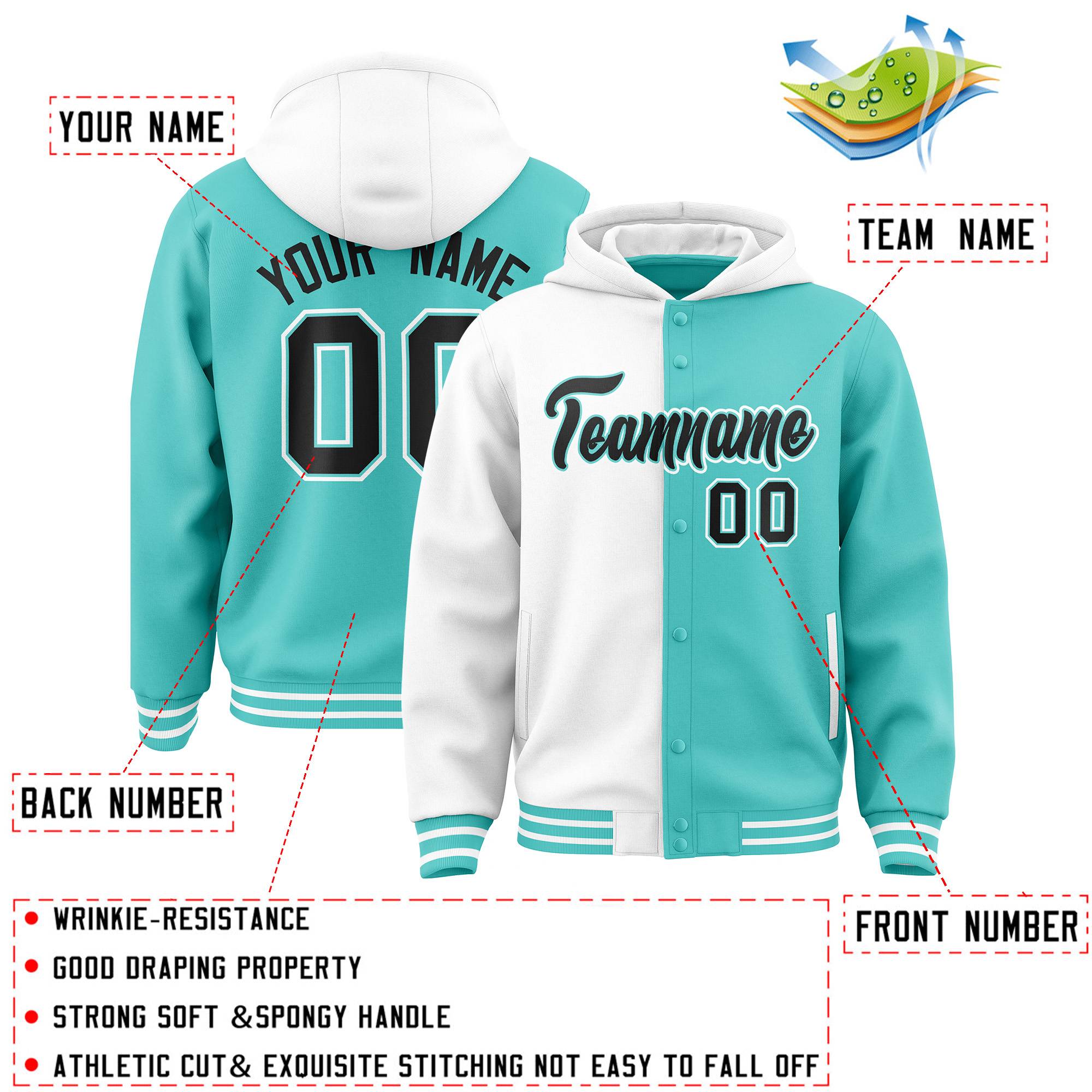 Custom White Bright Green Split Fashion Varsity Full-Snap Letterman Two Tone Hoodie Jacket