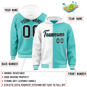 Custom White Bright Green Split Fashion Varsity Full-Snap Letterman Two Tone Hoodie Jacket