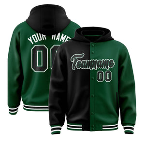 Custom Black Green Split Fashion Varsity Full-Snap Letterman Two Tone Hoodie Jacket