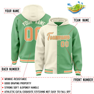 Custom Cream Green Split Fashion Varsity Full-Snap Letterman Two Tone Hoodie Jacket