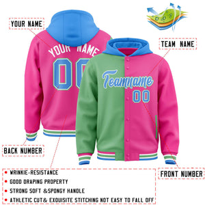 Custom Green Pink Split Fashion Varsity Full-Snap Letterman Two Tone Hoodie Jacket