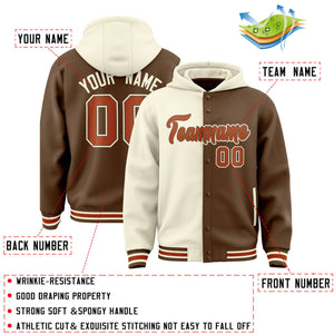 Custom Cream Light Brown Split Fashion Varsity Full-Snap Letterman Two Tone Hoodie Jacket