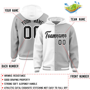 Custom White Gray Split Fashion Varsity Full-Snap Letterman Two Tone Hoodie Jacket