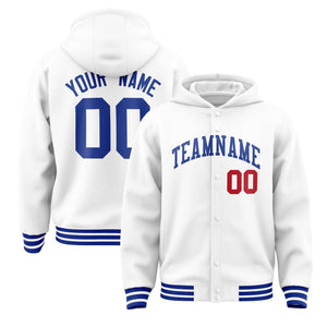 Custom White Royal Varsity Full-Snap Letterman Classic Hoodie Jacket