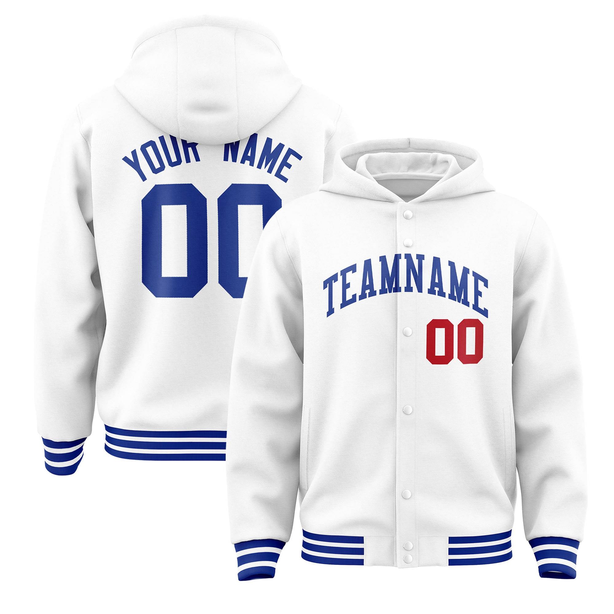 Custom White Royal Varsity Full-Snap Letterman Classic Hoodie Jacket