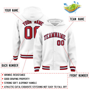 Custom White Red-Navy Varsity Full-Snap Letterman Classic Hoodie Jacket