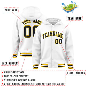 Custom White Black-Gold Varsity Full-Snap Letterman Classic Hoodie Jacket