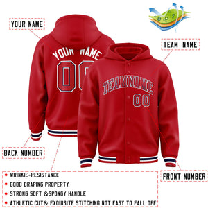 Custom Red Red-Navy Varsity Full-Snap Letterman Classic Hoodie Jacket