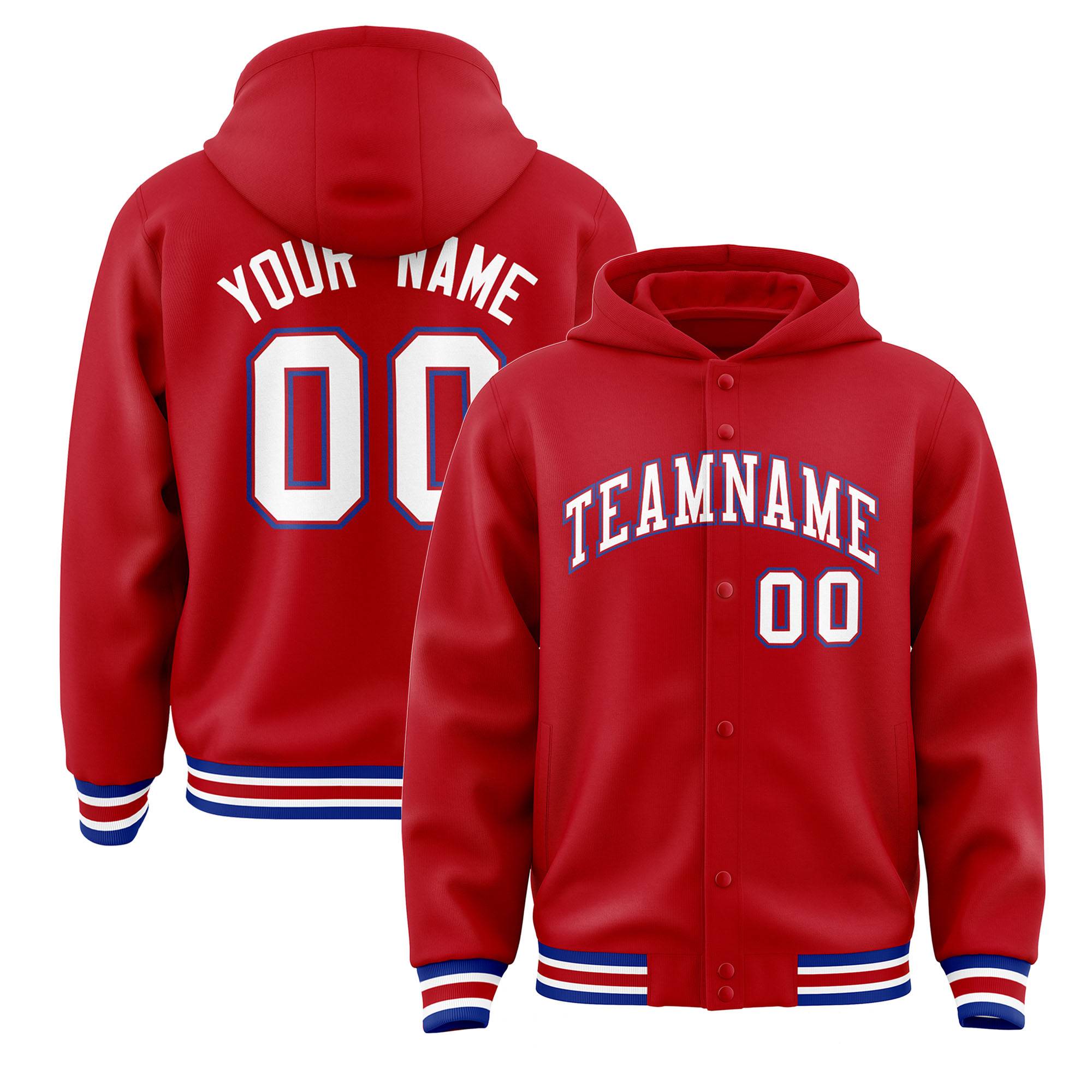 Custom Red White-Red Varsity Full-Snap Letterman Classic Hoodie Jacket