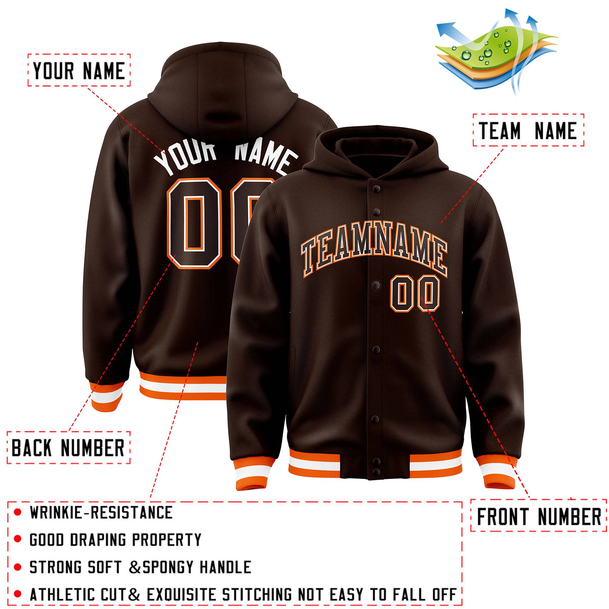 Custom Brown Brown-White Varsity Full-Snap Letterman Classic Hoodie Jacket