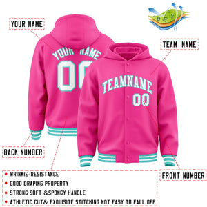 Custom Pink White-Bright Green Varsity Full-Snap Letterman Classic Hoodie Jacket