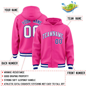 Custom Pink White-Royal Varsity Full-Snap Letterman Classic Hoodie Jacket