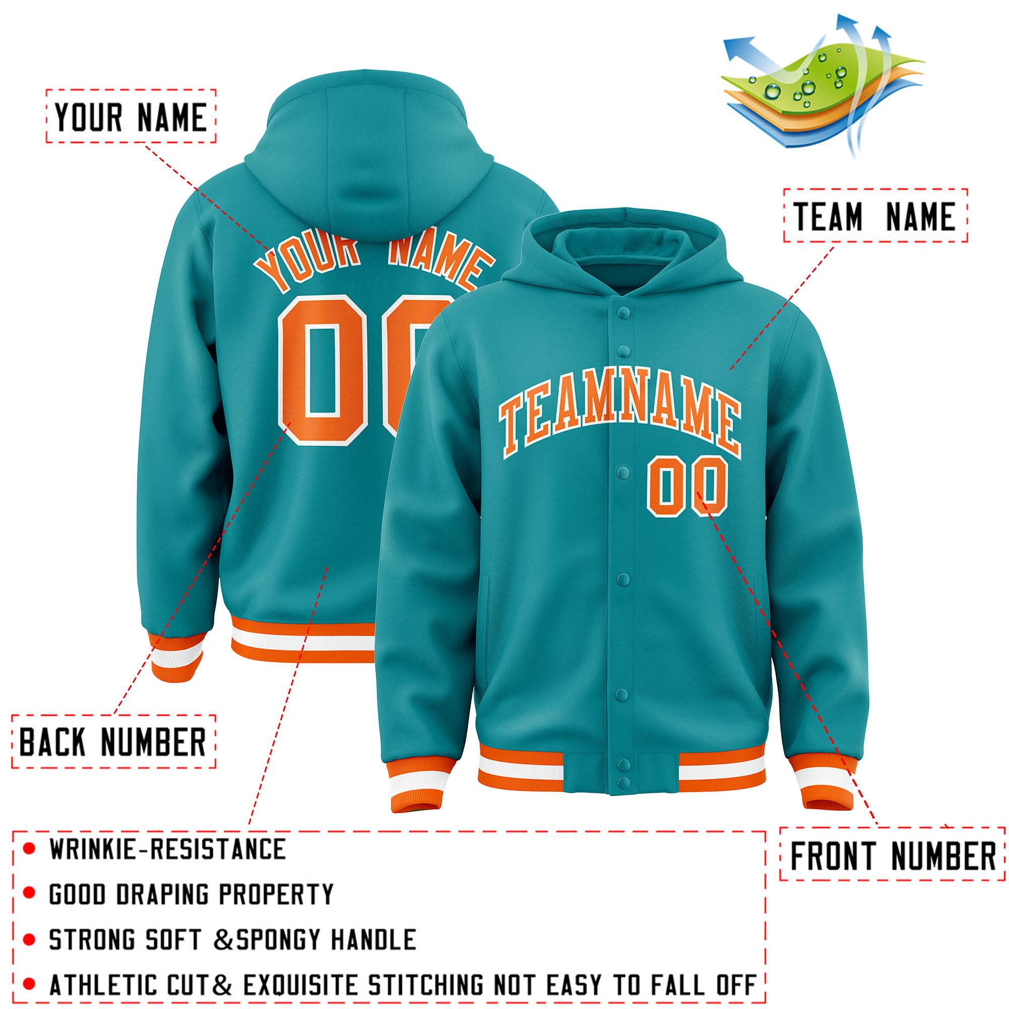 Custom Aqua Orange-White Varsity Full-Snap Letterman Classic Hoodie Jacket