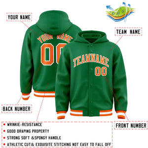 Custom Kelly Green Orange-White Varsity Full-Snap Letterman Classic Hoodie Jacket