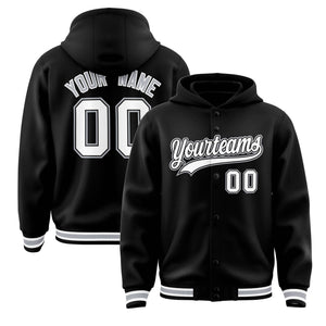 Custom Black White-Black Varsity Full-Snap Letterman Classic Hoodie Jacket