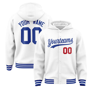 Custom White Royal Varsity Full-Snap Letterman Classic Hoodie Jacket