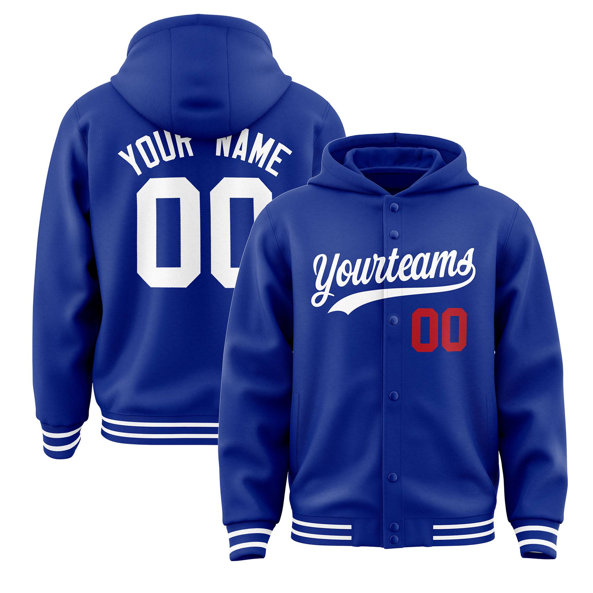 Custom Royal White Varsity Full-Snap Letterman Classic Hoodie Jacket