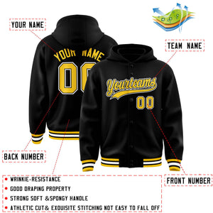 Custom Black Gold-Black Varsity Full-Snap Letterman Classic Hoodie Jacket