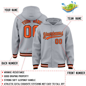 Custom Gray Orange-Black Varsity Full-Snap Letterman Classic Hoodie Jacket