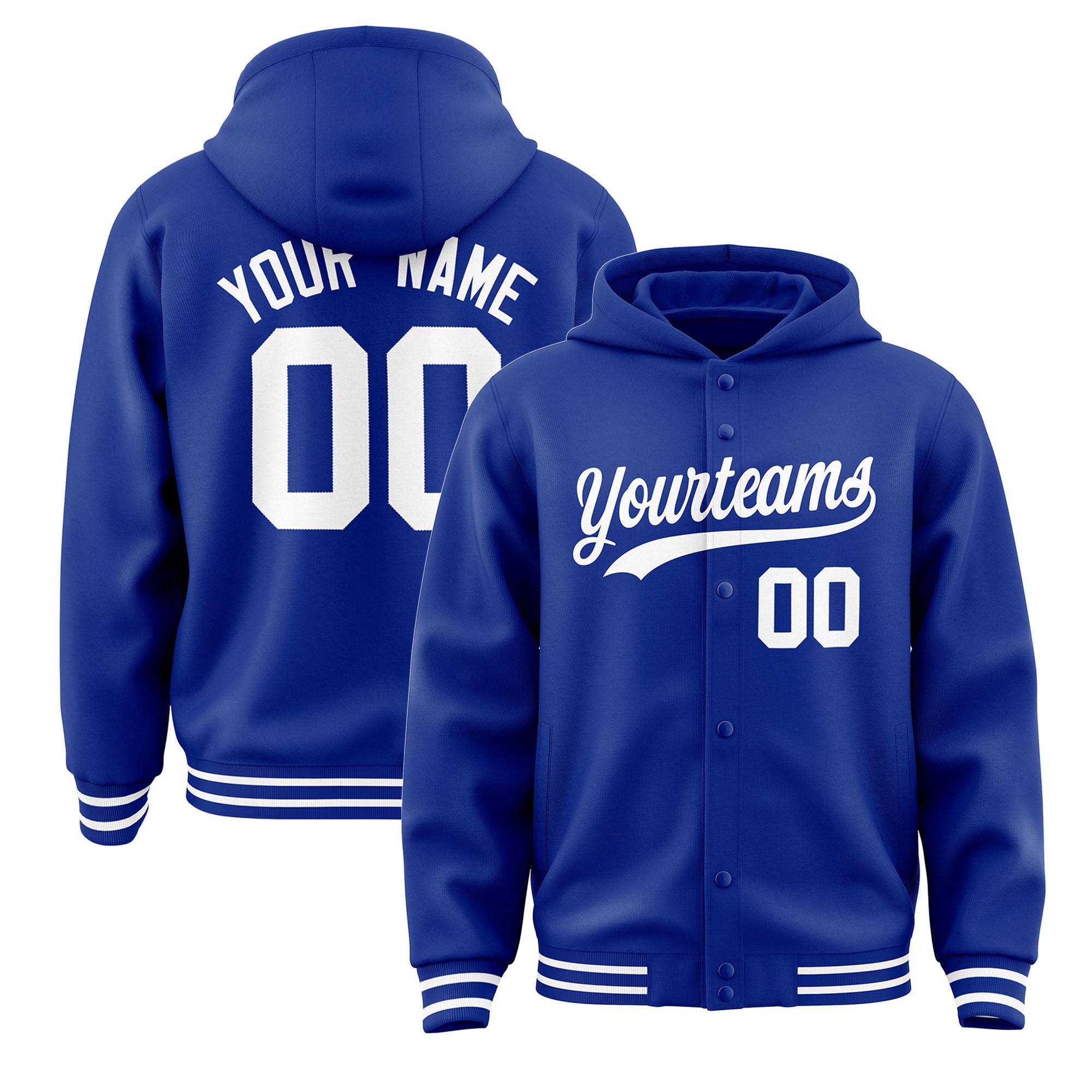 Custom Royal White Varsity Full-Snap Letterman Classic Hoodie Jacket