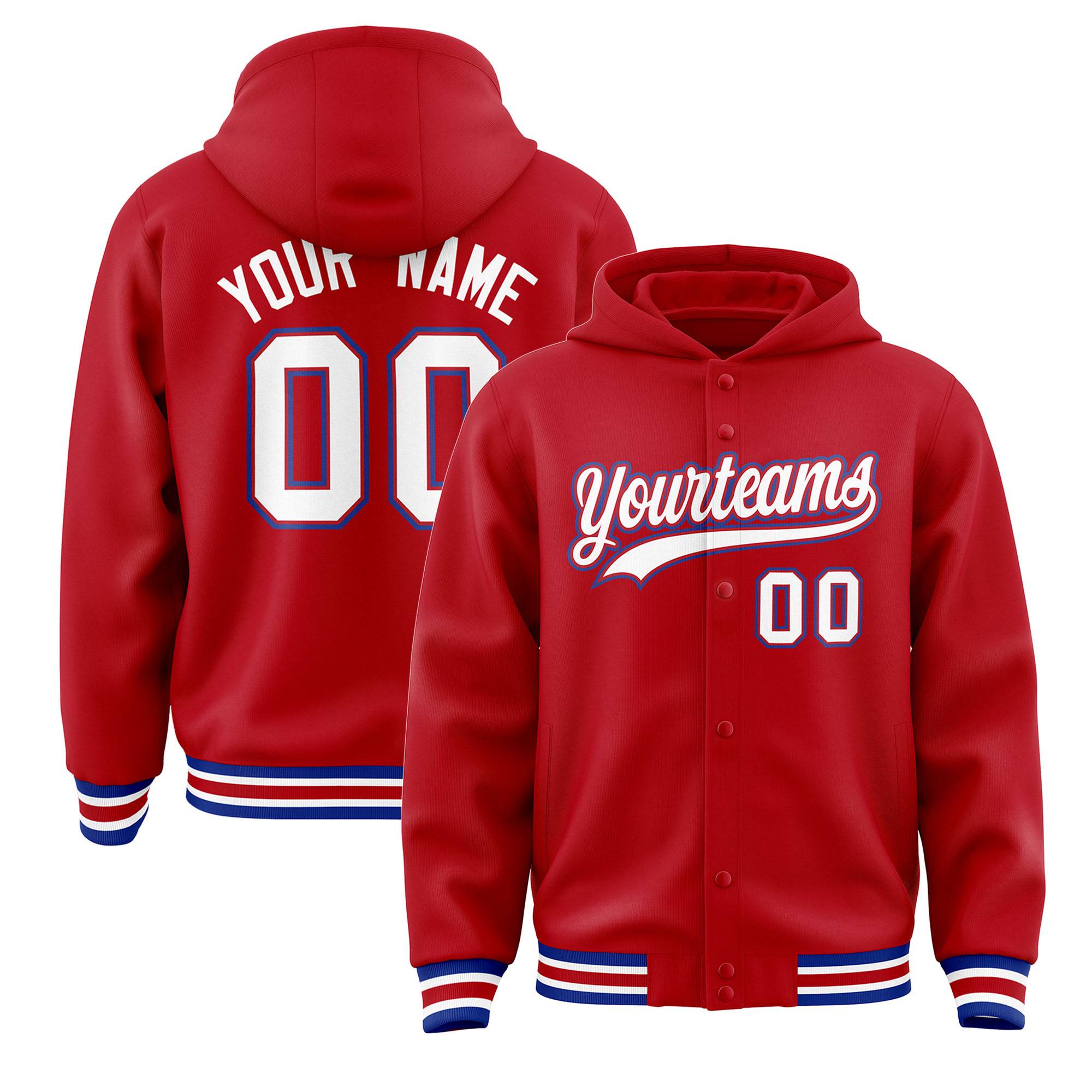 Custom Red White-Red Varsity Full-Snap Letterman Classic Hoodie Jacket