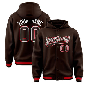 Custom Brown Brown-White Varsity Full-Snap Letterman Classic Hoodie Jacket