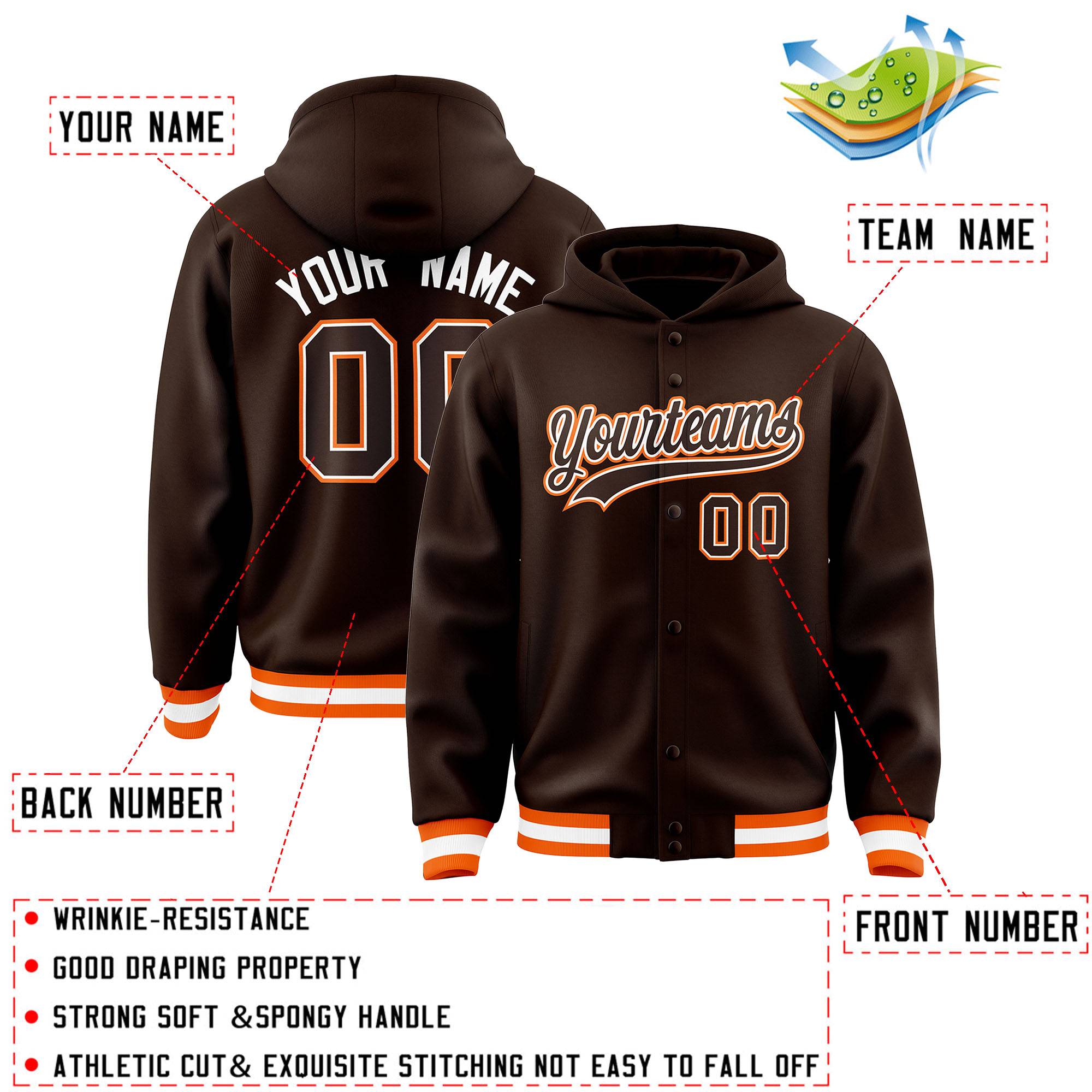 Custom Brown Brown-White Varsity Full-Snap Letterman Classic Hoodie Jacket