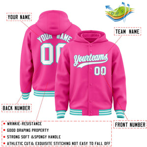 Custom Pink White-Bright Green Varsity Full-Snap Letterman Classic Hoodie Jacket