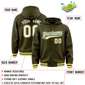 Custom Olive White-Green Varsity Full-Snap Letterman Classic Hoodie Jacket