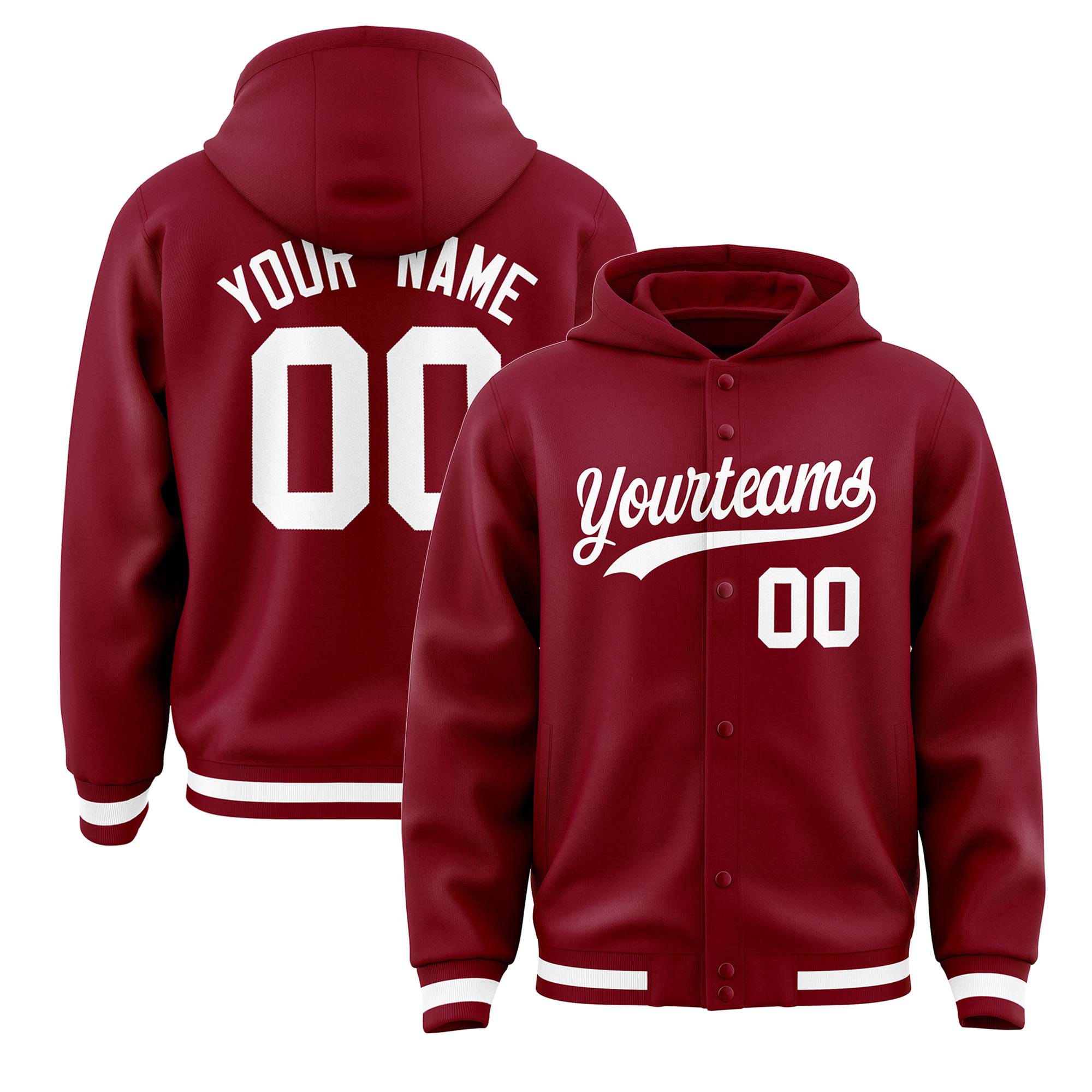 Custom Crimson White Varsity Full-Snap Letterman Classic Hoodie Jacket