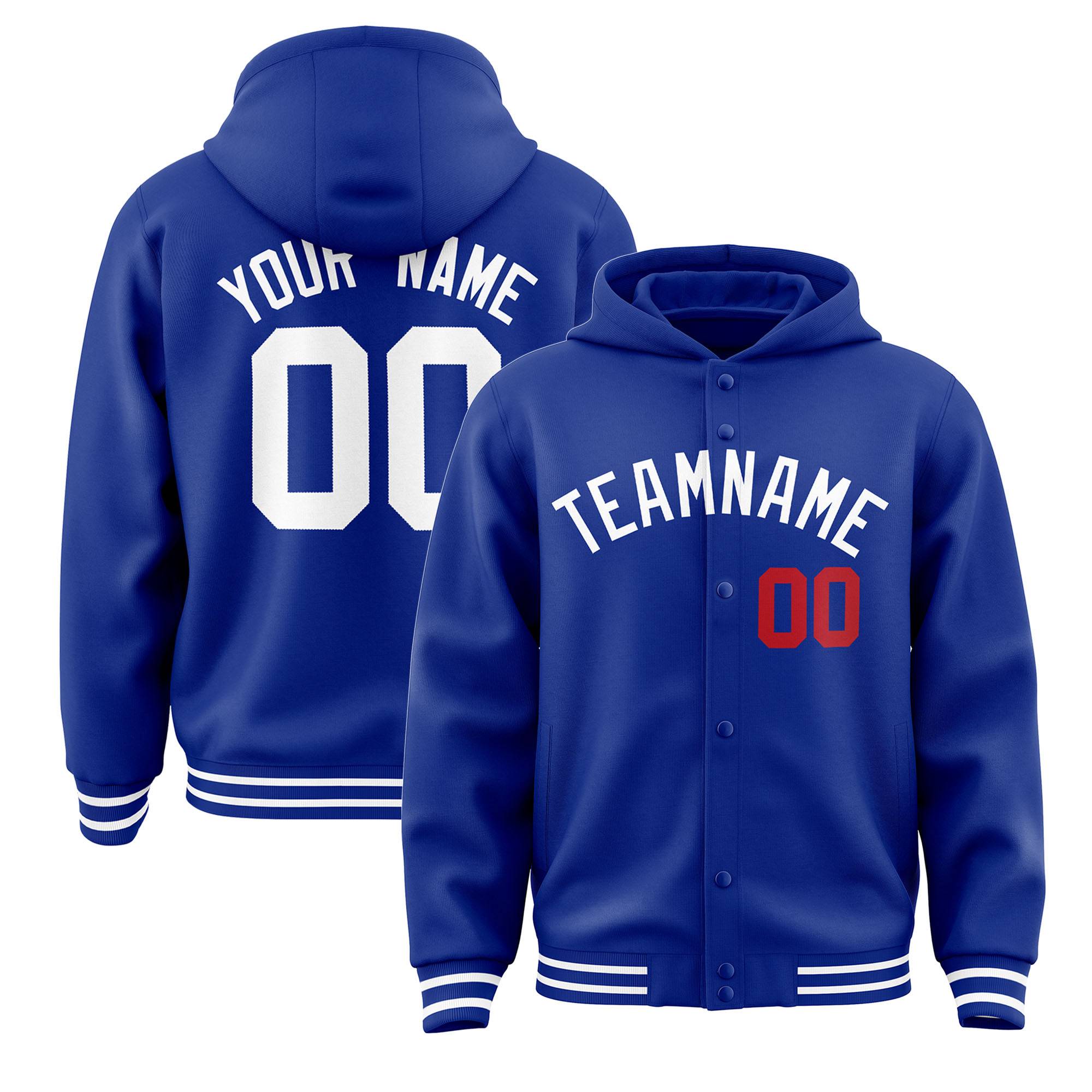 Custom Royal White Varsity Full-Snap Letterman Classic Hoodie Jacket