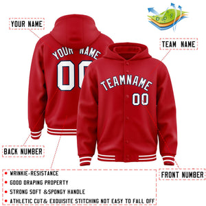 Custom Red White-Navy Varsity Full-Snap Letterman Classic Hoodie Jacket