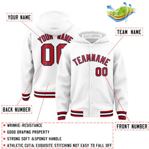 Custom White Red-Navy Varsity Full-Snap Letterman Classic Hoodie Jacket