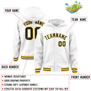 Custom White Black-Gold Varsity Full-Snap Letterman Classic Hoodie Jacket