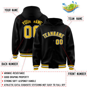 Custom Black Gold-Black Varsity Full-Snap Letterman Classic Hoodie Jacket