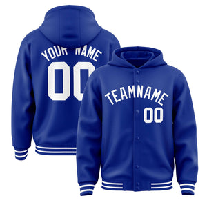 Custom Royal White Varsity Full-Snap Letterman Classic Hoodie Jacket