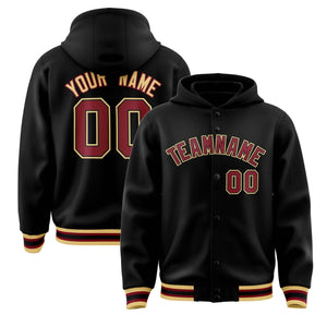 Custom Black Crimson-Black Varsity Full-Snap Letterman Classic Hoodie Jacket