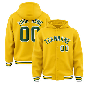 Custom Gold Green-White Varsity Full-Snap Letterman Classic Hoodie Jacket