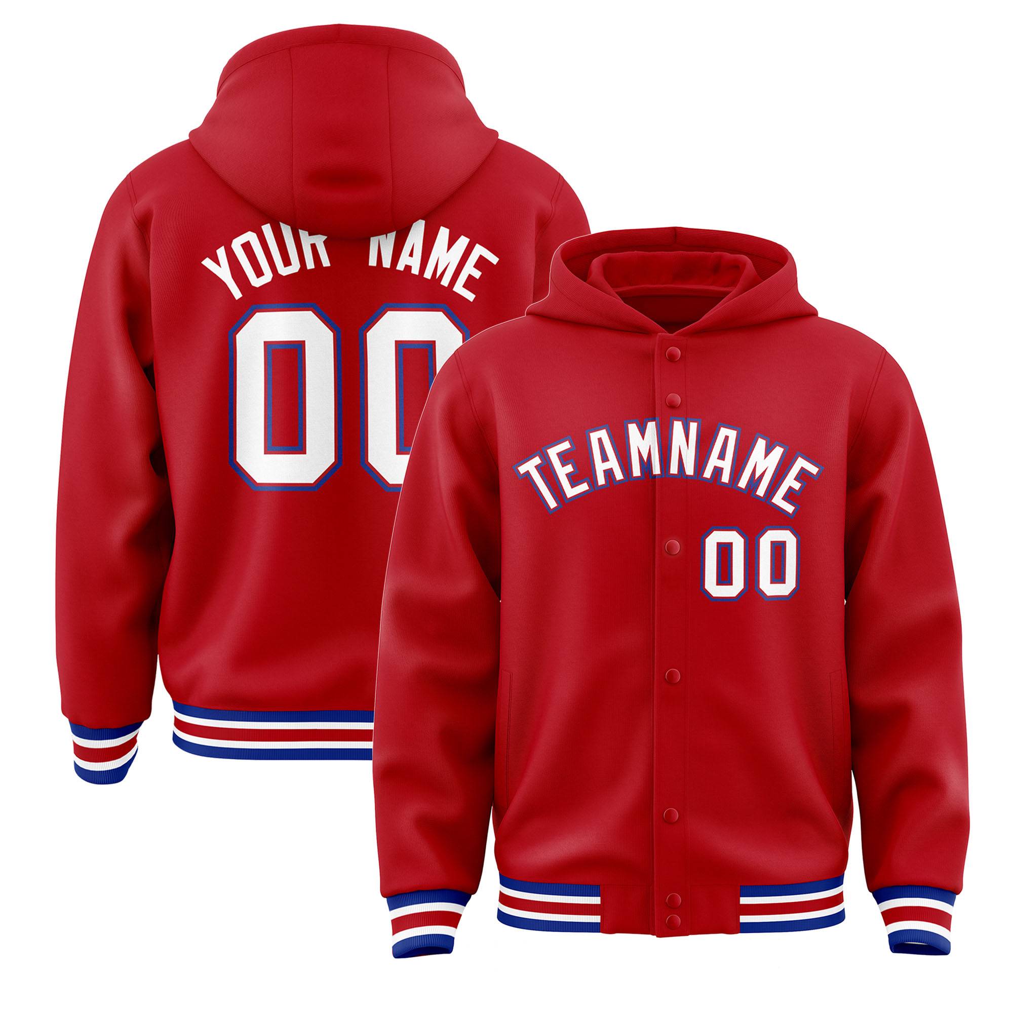 Custom Red White-Red Varsity Full-Snap Letterman Classic Hoodie Jacket