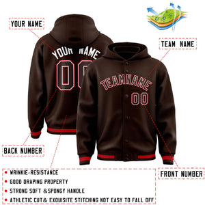 Custom Brown Brown-White Varsity Full-Snap Letterman Classic Hoodie Jacket