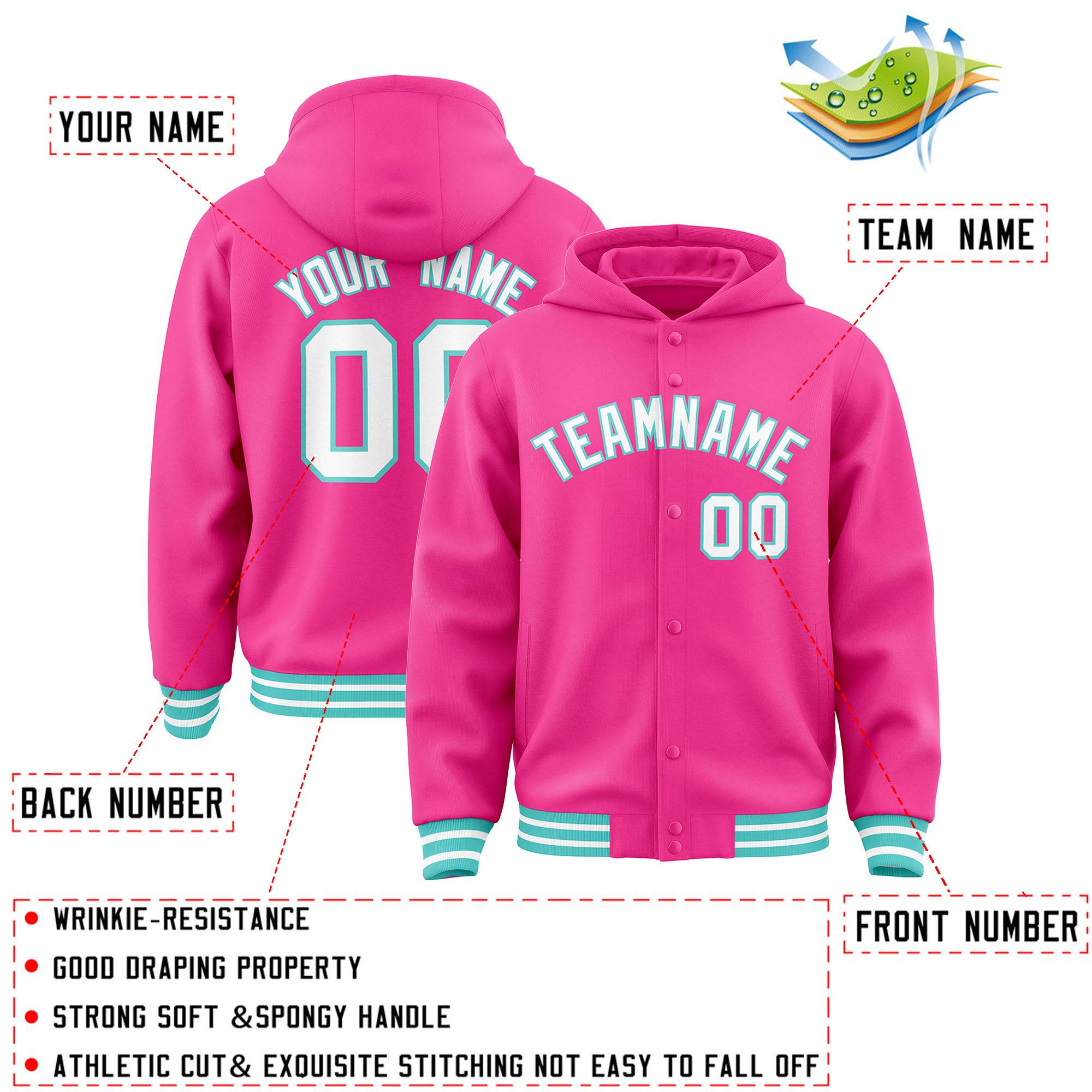 Custom Pink White-Bright Green Varsity Full-Snap Letterman Classic Hoodie Jacket