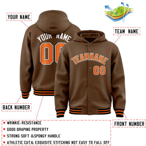 Custom Light Brown Orange-Light Brown Varsity Full-Snap Letterman Classic Hoodie Jacket