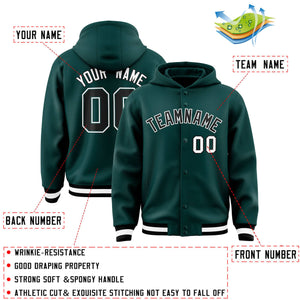 Custom Midnight Green Black-White Varsity Full-Snap Letterman Classic Hoodie Jacket